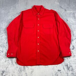 Unbranded Flannel Shirt Mens L Red Long Sleeve Double Pocket Heavyweight Work